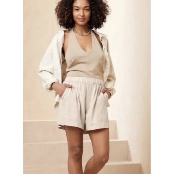 BANANA REPUBLIC Linen Shorts Women's XL Natural Pull-on Boho Summer Minimalist - Picture 1 of 9